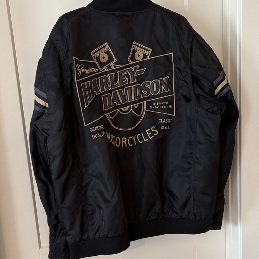 Harley-Davidson Black Varsity Jacket with Gray/Blue Accents - Picture 4 of 8